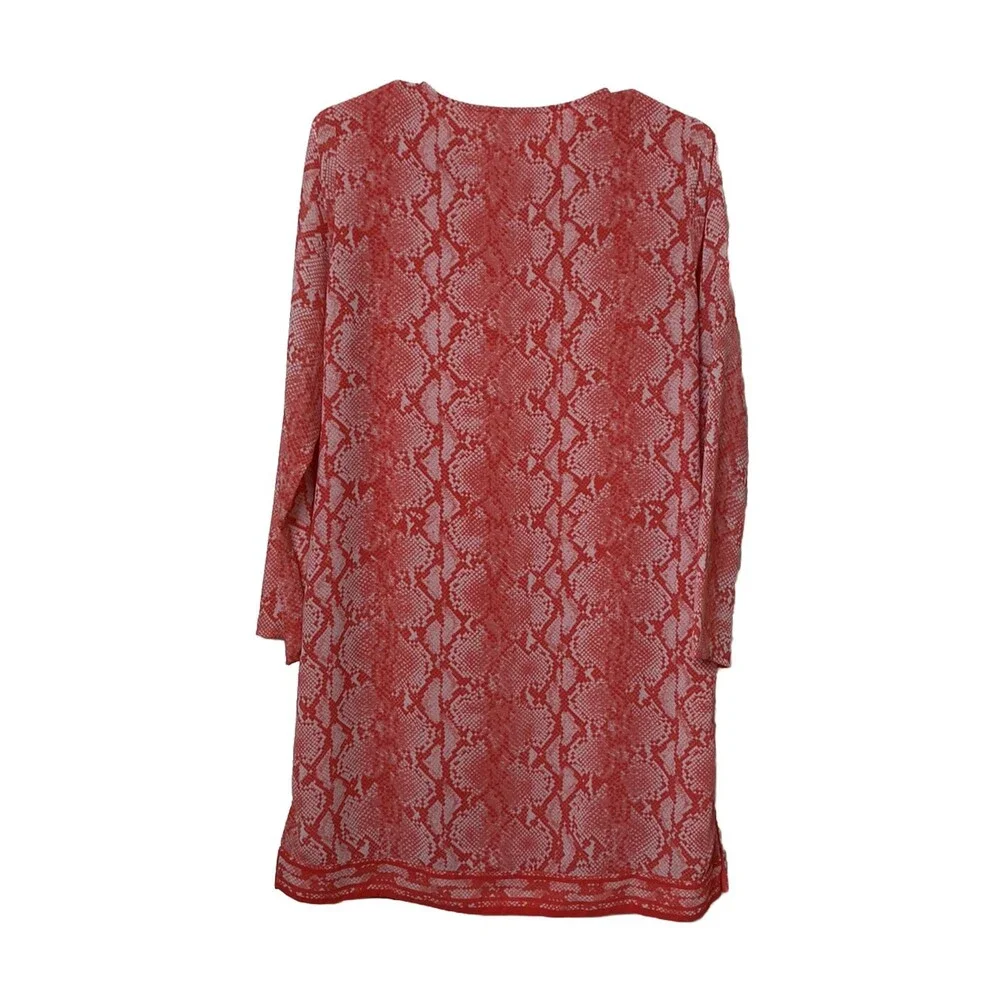 Michael Kors Tunic Dress Women's Size S Orange Sneak Print Long Sleeves Slits